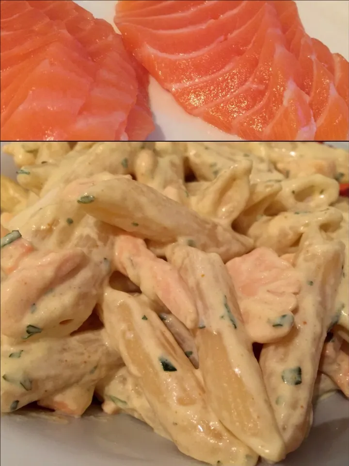 Snapdishの料理写真:Sashimi di salmone avanzato? Tagliatelo e unitelo a panna, curcuma, prezzemolo per una pasta 🔝|matteo pisanoさん