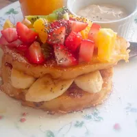 Bread Sourdough Kalamata Olive French toast with seasonal fruits n chia seed. Home made organic Kinkan-orange and apple jam @home #Organic  #Healthy  #Breakfast|noriko takiyama のりねぇですさん