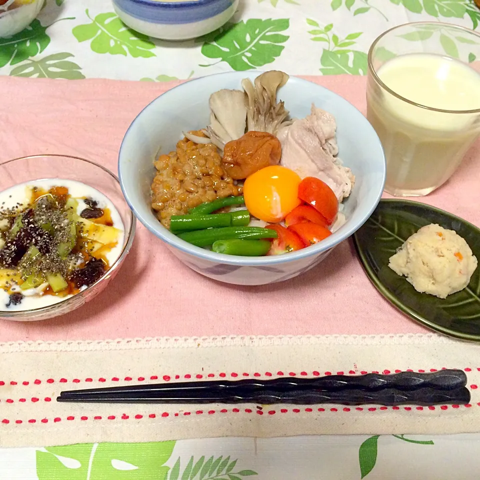 ダイエットにも✨栄養たっぷり冷やしうどん、おから、チアシードたっぷりの豆乳ヨーグルト|♥️さん