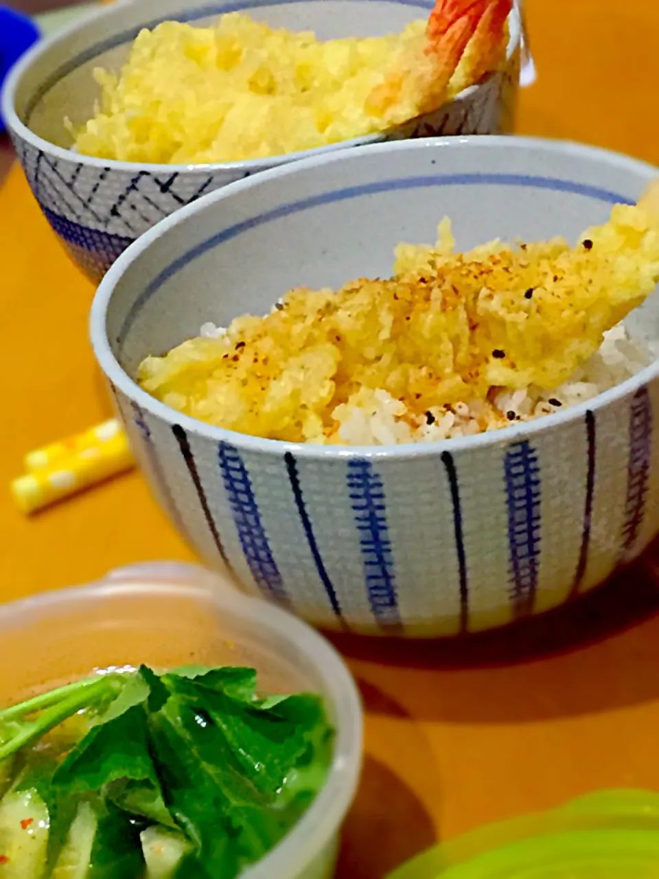 海老天丼  胡瓜の漬け物水キムチ|ch＊K*∀o(^^*)♪さん