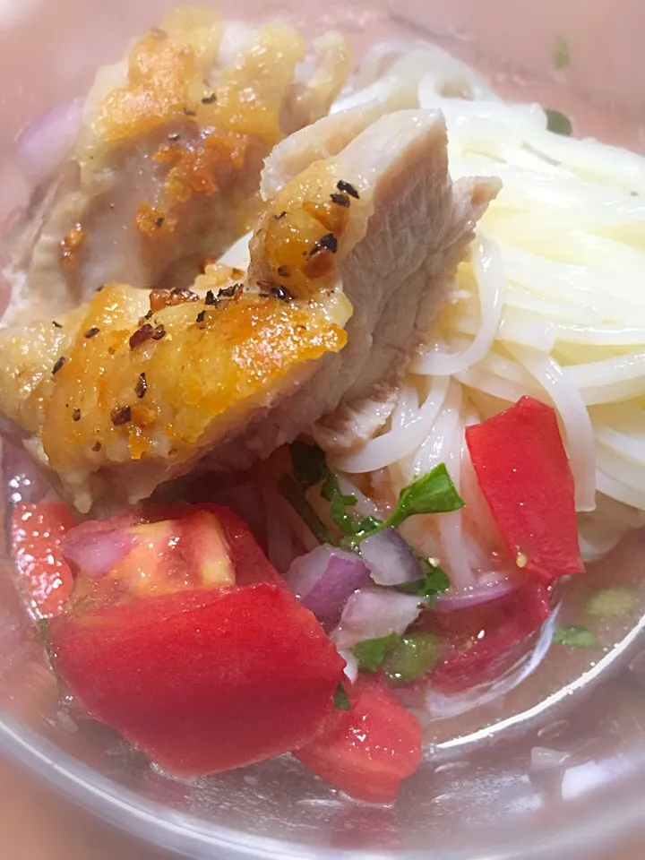 Snapdishの料理写真:Cold noodles with chicken and salsa|Mary Annさん