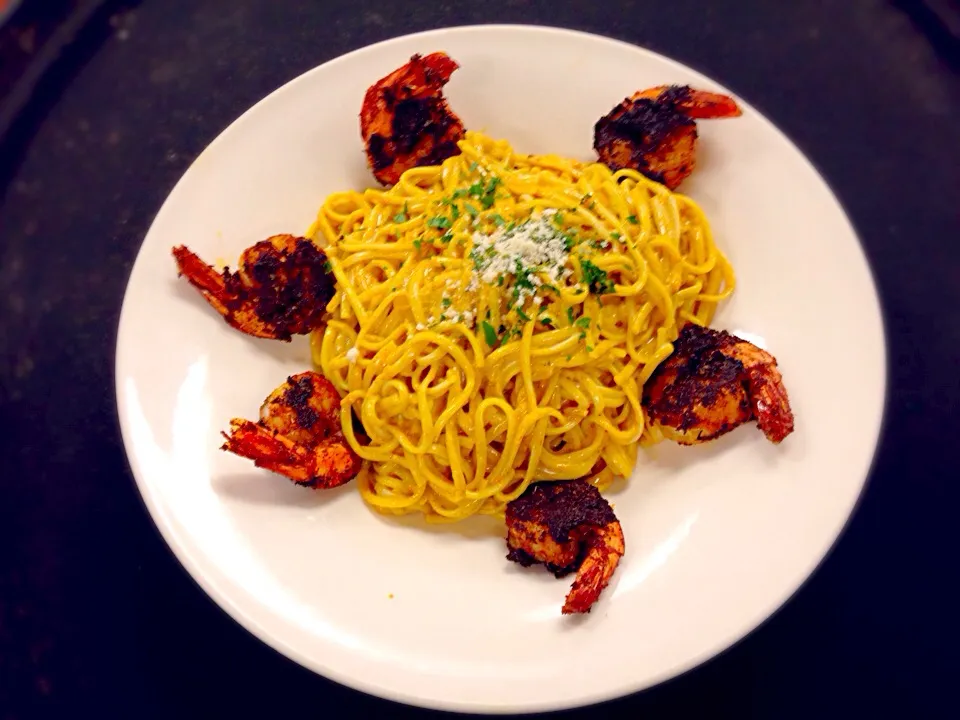 Snapdishの料理写真:Blackened shrimp curry Alfredo|Chef Guidaさん