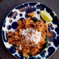 Monday night: blue apron: rice and beef - stuffed poblano peppers with lime - crema sauce|Molly Glauberさん