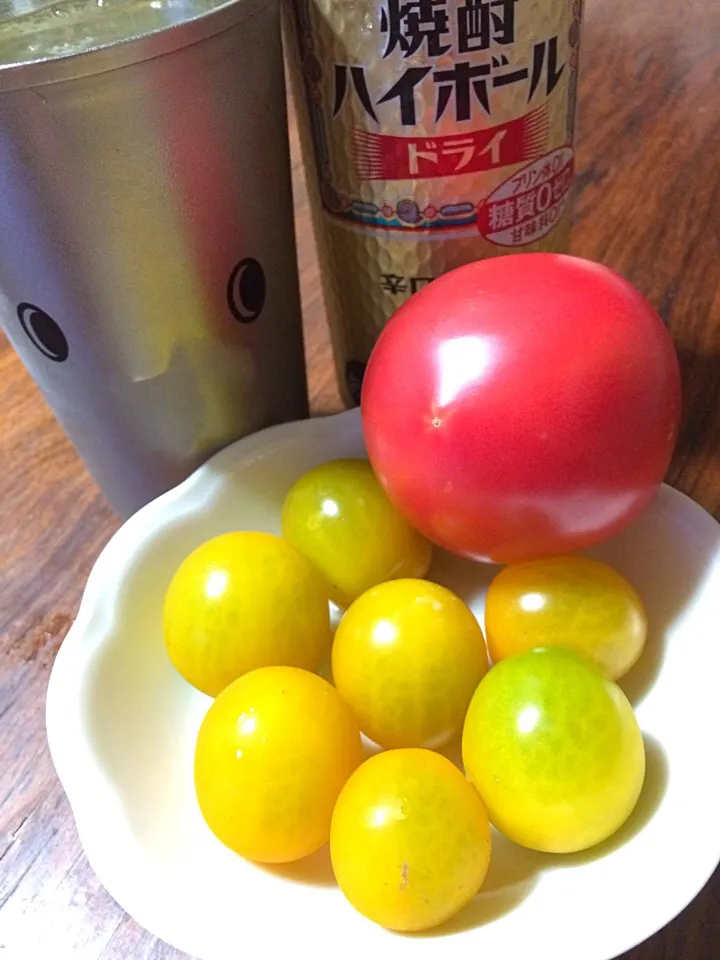 Snapdishの料理写真:7/28のおつまみ…yellow & red tomato。|hiroさん