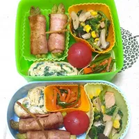 Snapdishの料理写真:ダンナと娘の野菜多め弁当|ゆいママンさん