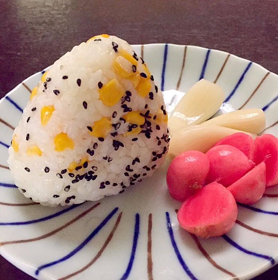 Snapdishの料理写真:お昼は家でひとりごはん。塩らっきょうとラディッシュの漬け物に食欲そそられます♪|rina matsunagaさん