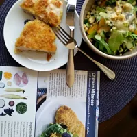 Wednesday lunch: blue apron: chicken Milanese with summer corn, cherry tomato and cucumber salad. Doesn't quite look the same, huh?|Molly Glauberさん