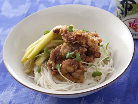 なすと揚げ天豚の冷し中華そうめん|ヤマサ醤油公式アカウントさん