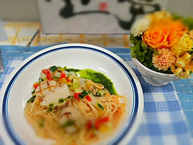 グリルほたてと夏野菜の冷製パスタ|よっしー(=^ェ^=)さん