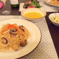 Shiitake, Scollops and Tobikko pasta|Harueさん