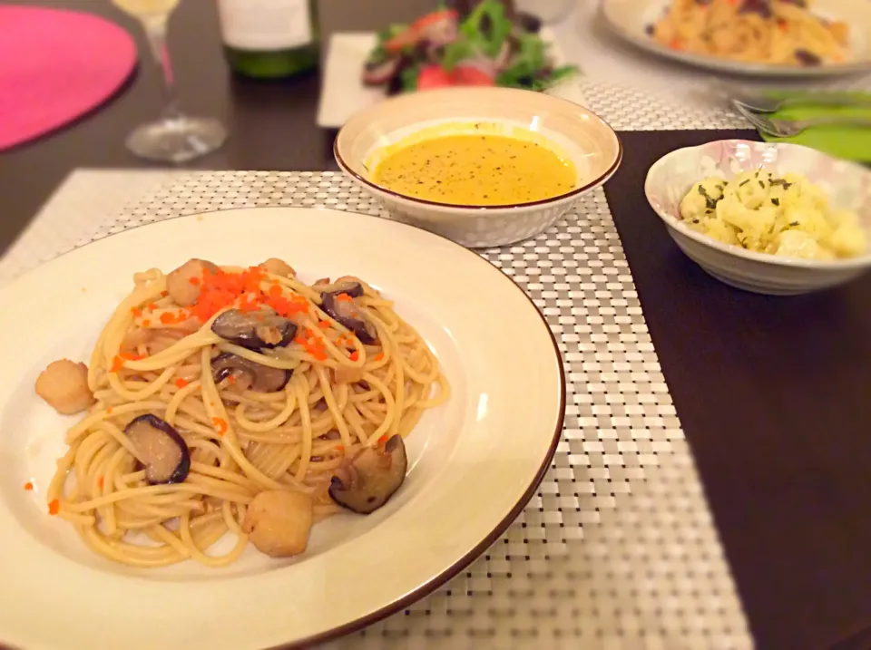 Shiitake, Scollops and Tobikko pasta|Harueさん