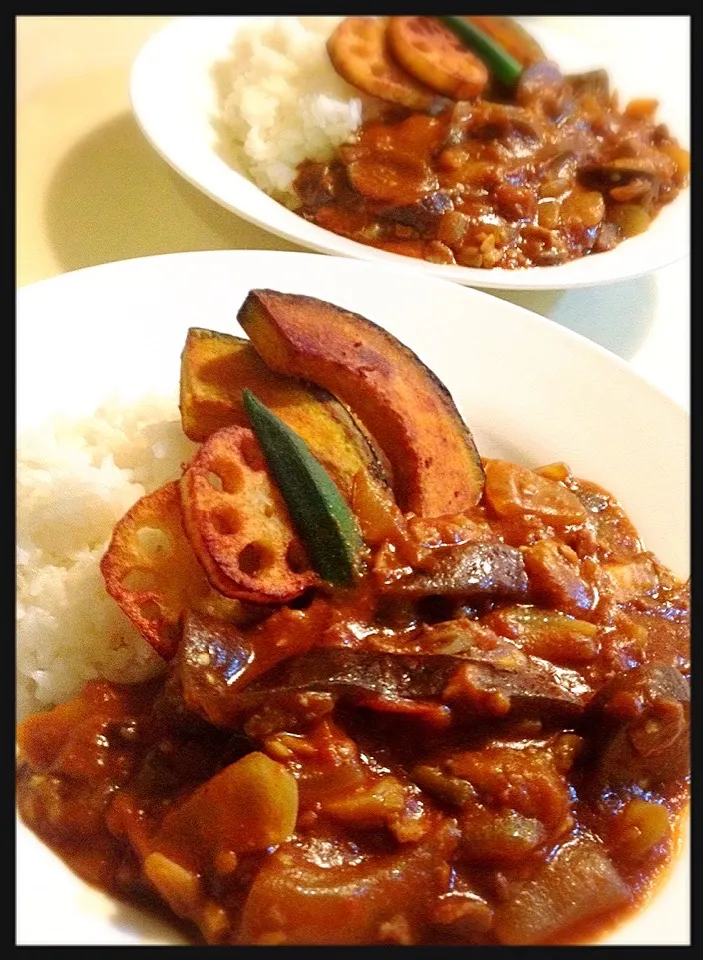 ナスとトマトの夏野菜カレー。Eggplant & tomato curry|toyamadaさん