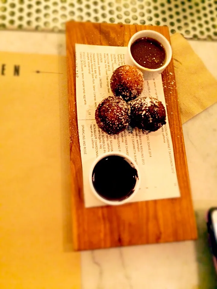 Zeppole with caramel & chocolate dipping sauce|Leigh Anna Gibbsさん