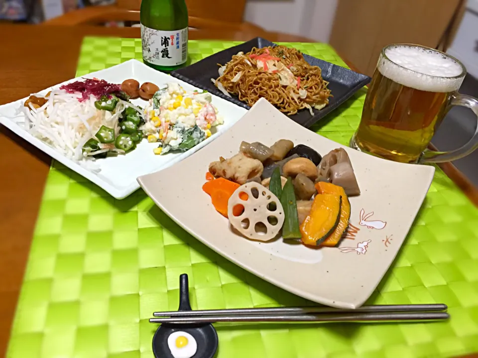 筑前煮&ねばねばサラダ🍺🍶|マニラ男さん