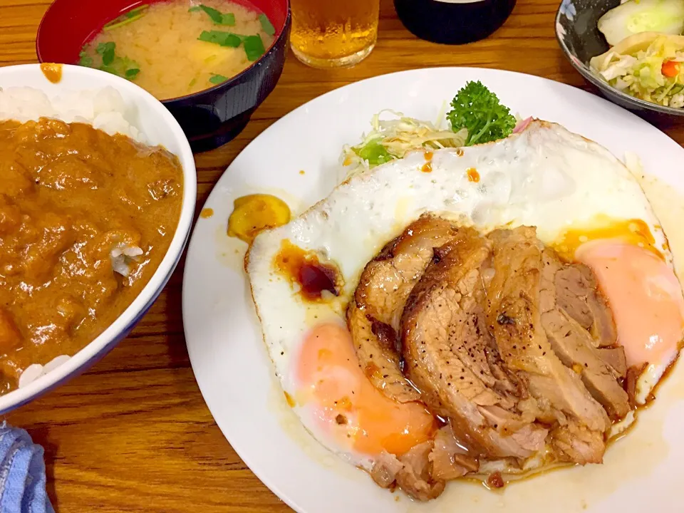 チャーシューエッグ定食 カレーかけ|流線形さん