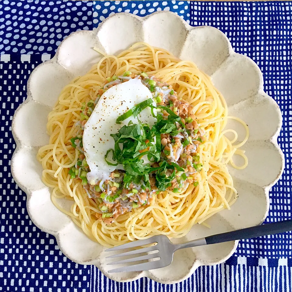 しらすと納豆のパスタ|mangomilkさん