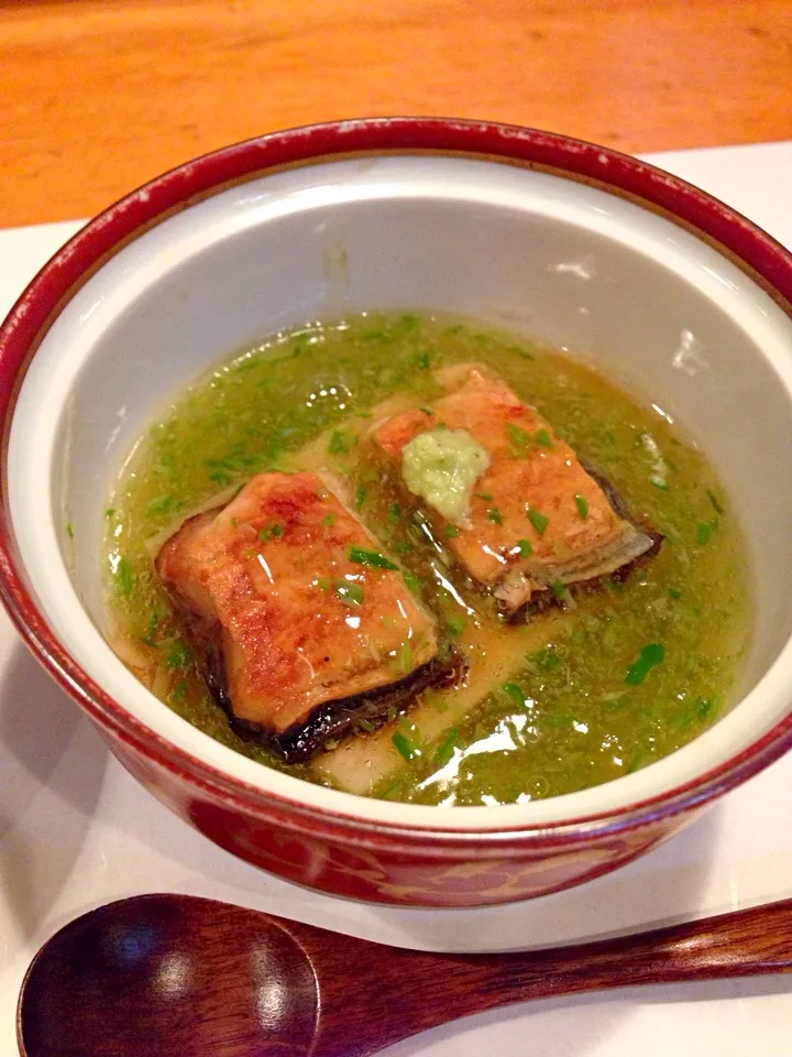 鰻と胡麻豆腐。オクラとろろあんかけ。|しらこさん