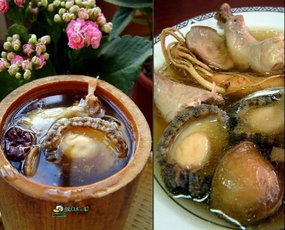 Snapdishの料理写真:steamed ginseng chicken broth with abalone in bamboo tube.|steven z.y.さん