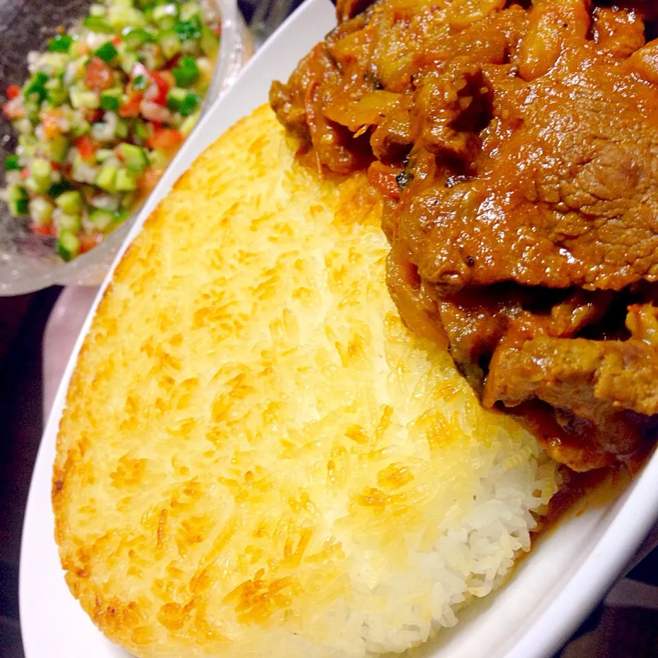 Persian Style Rice + Aubergine & Beef Tomato Stew accompanied with Jewel Salad "چلو خورشت بادمجان و سالاد شيرازى " 「Chelow Khoresht-e Bademjan va Salad-e Shiraz|H3L1DAさん