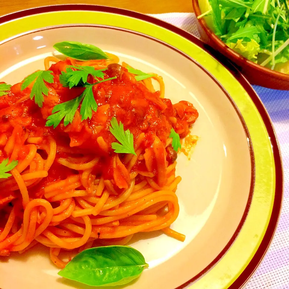 トマトパスタで夕食🍝🍝🍝|かずみさん