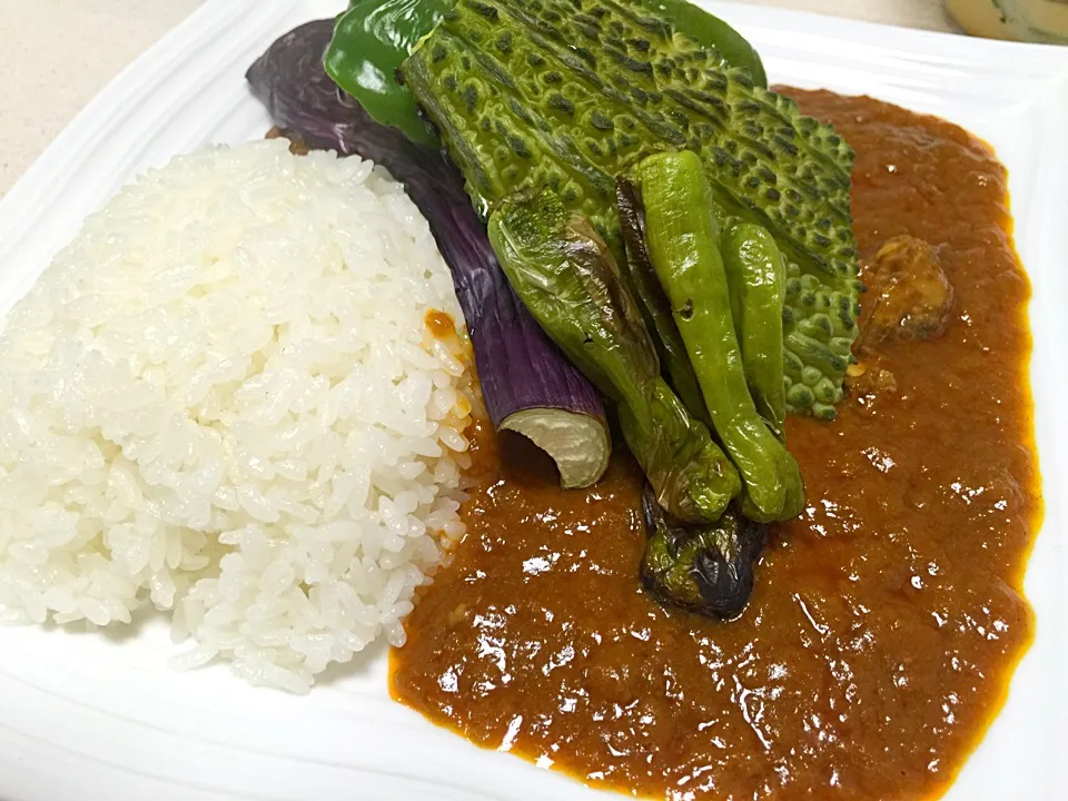 夏野菜カレー ゴーヤはちと硬かった。。。|さくたろうさん