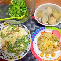 Snapdishの料理写真:ゴーヤづくし夕飯|ぽんぽこさん