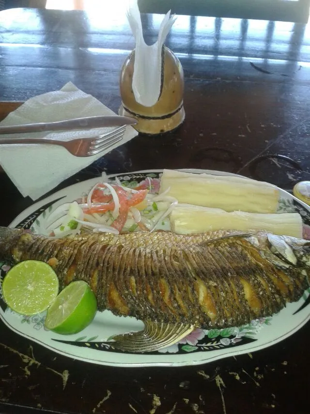 pescado frito con yuca cocida y ensalada|Daniel Jesus Ojeda Mezaさん