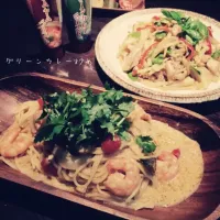 トムヤムパスタ&じゃがいもとたけのこと鶏肉のグリーンカレー炒め♫|のんのんさん