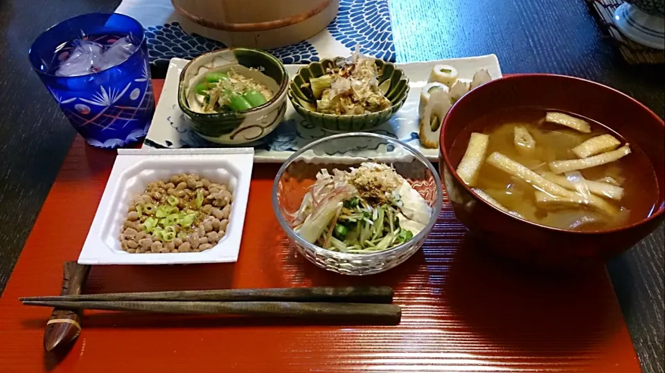 低糖質な晩御飯(私の晩御飯)
焼きナスって簡単なのに美味しいですね！
トロリンです♪
おひつにいれたご飯は主人用。|akemi🐝さん