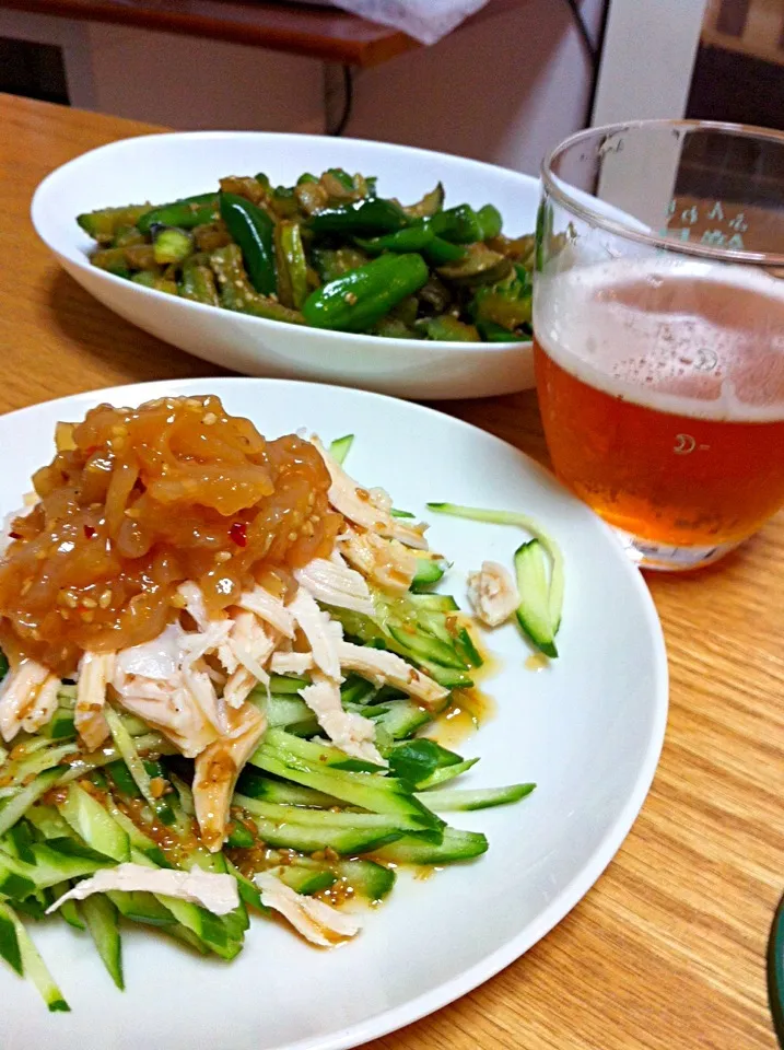 サラダチキンとキュウリの中華クラゲ和え|ヒラっぴーさん