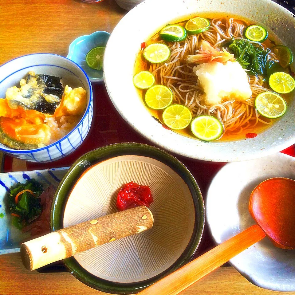 すだち蕎麦とミニ天ぷら丼|tsurusakiさん