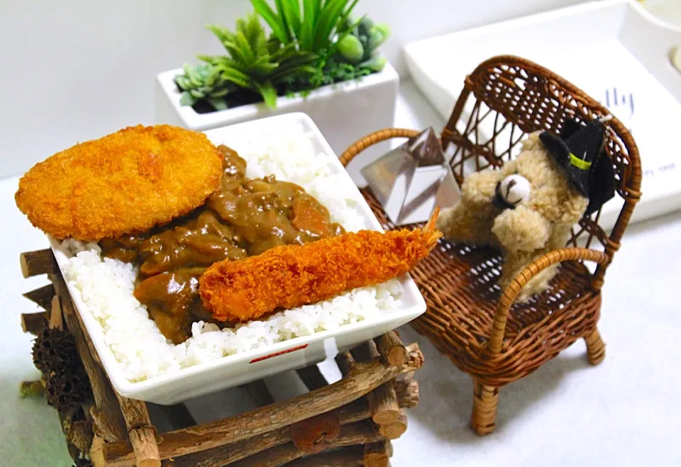 エビフライ&コロッケカレー  カレーとご飯を逆にしました。器をもっと小さくしたら良かった。半分残った。|Hiroshi  Kimuraさん