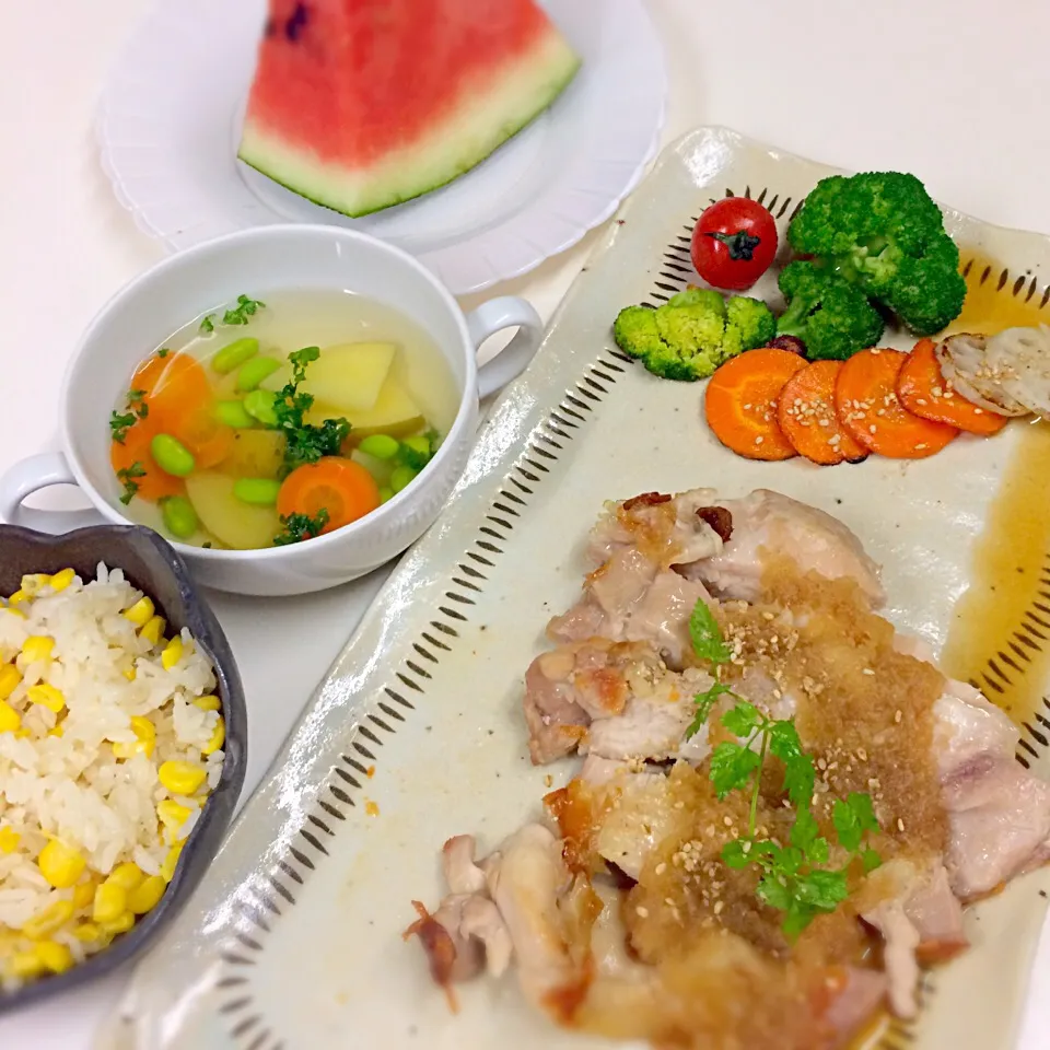 8//6晩御飯♡鶏肉ソテー🎵大根下ろしポン酢ソース😁|Hiroさん