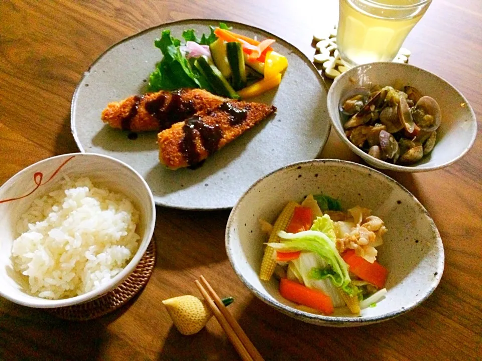 残り物でアジフライ定食|こんぶさん