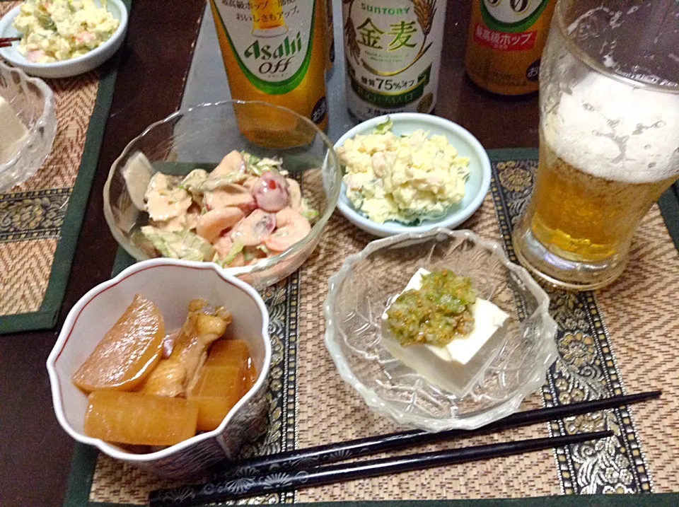 酢鶏＆海老とセロリのサラダ＆ボテトサラダ＆冷奴|まぐろさん