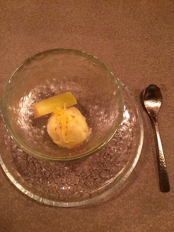 Sugarcane sorbet with rum-infused sugarcane|Ong Sor Fernさん