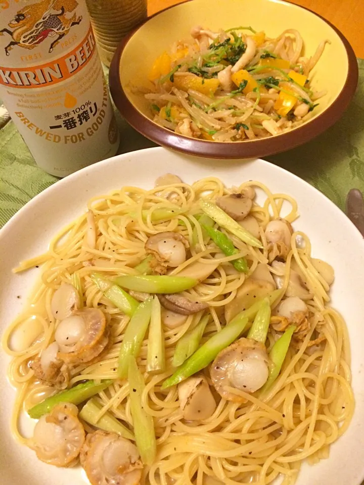 Snapdishの料理写真:マース煮スープでアスパラと帆立、エリンギのパスタ|hiromangeさん