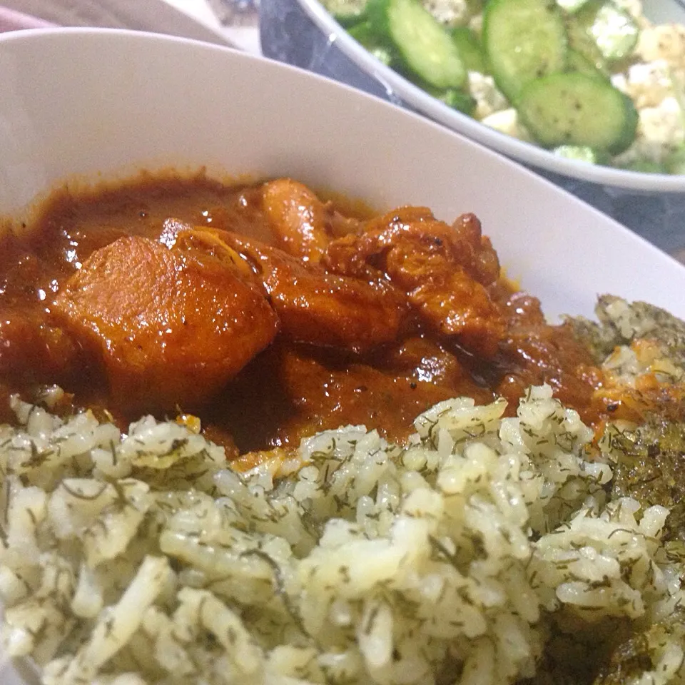 Dill Herbal Rice with Chicken & Tomato Stew 「شويد پلو با مرغ」|H3L1DAさん