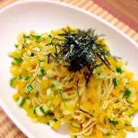 Snapdishの料理写真:まさかのたくあん！和風冷静パスタ|naoyaさん