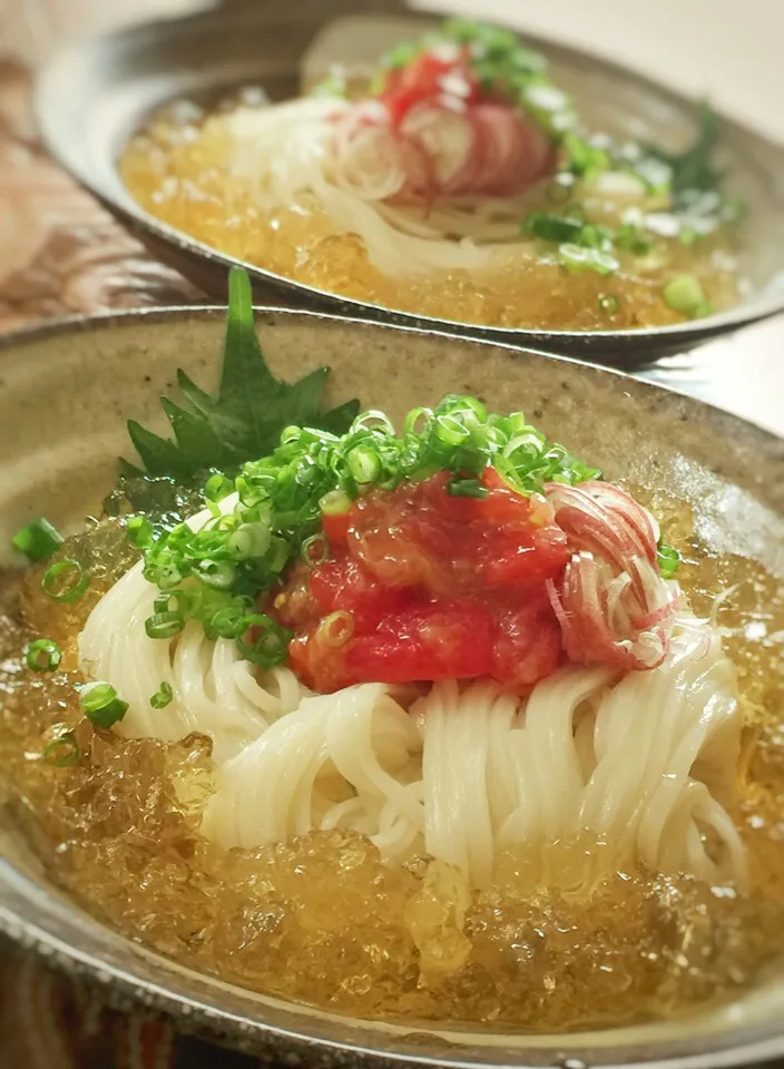 梅トマトの冷やし稲庭うどん|mariさん