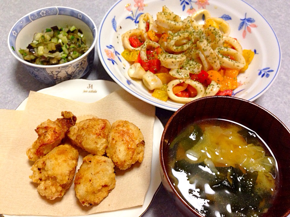 鶏とイカの晩ご飯
