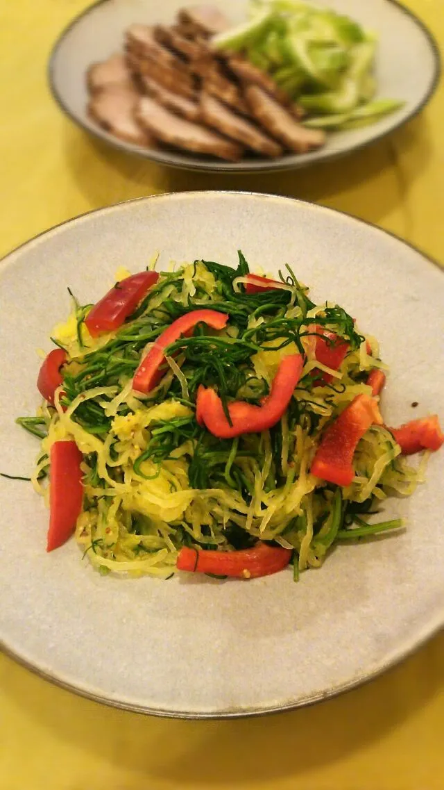 Snapdishの料理写真:そうめんカボチャとおかひじきのサラダ|時子さん