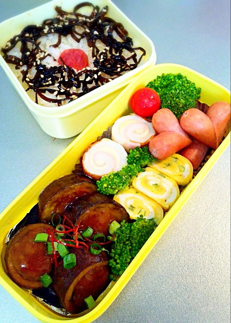 Snapdishの料理写真:茄子の肉詰め弁当|こもず♪さん