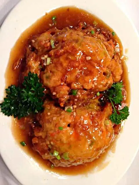 Snapdishの料理写真:Egg Foo Young Patties  Drenched in Sweet n Sour Sauce....Mmmmm|Sheila Harrisさん