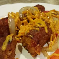 Okay.  I am not bragging.  I promise this Gluten free Vegan chorizo sausage is amazing.  It's one of my test recipes.  I need testers. It's amazing with the oni|lisaさん