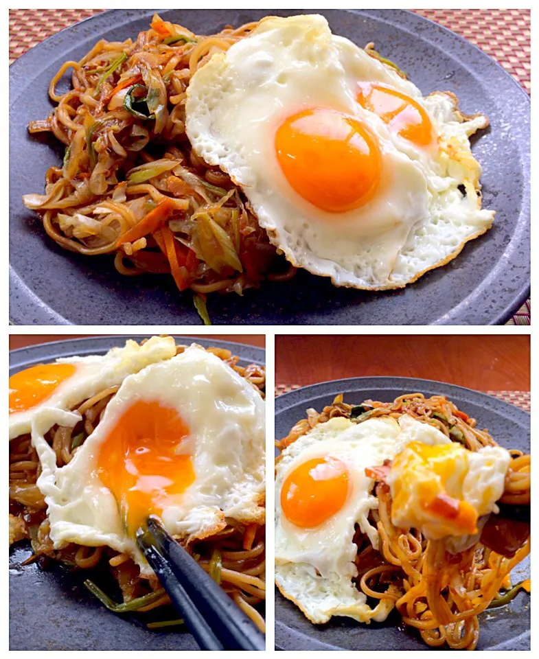 BBQ sauce fried noodle🍳目玉焼き乗せBBQｿｰｽ焼きそば〜ん|🌈Ami🍻さん