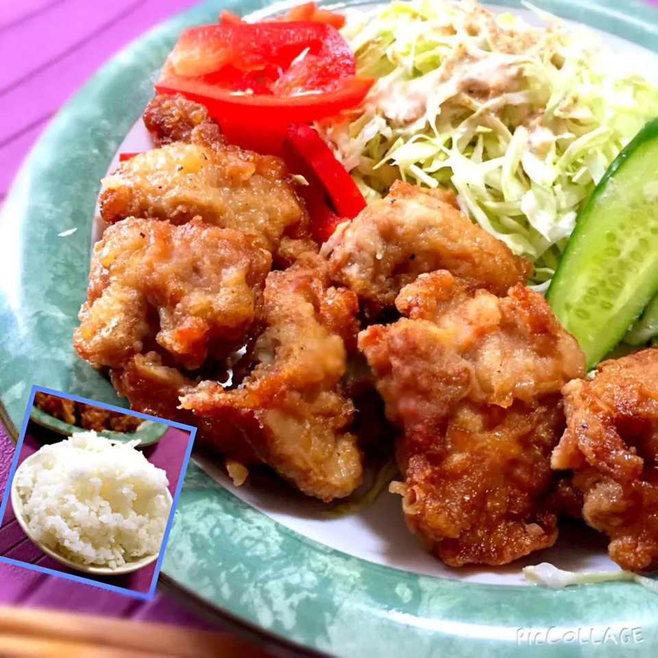 ★昼ご飯！😋鳥の唐揚げ🍚大盛りご飯😋|しんやさん