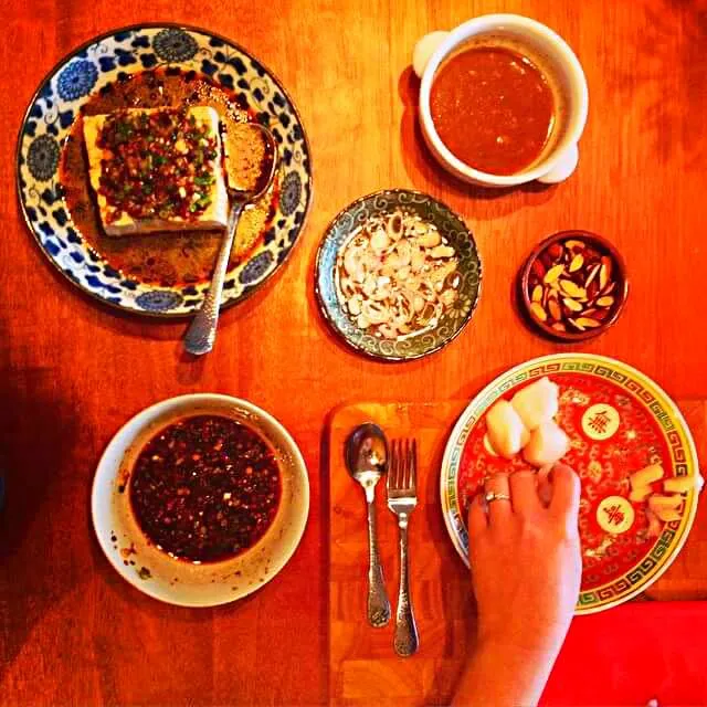 Snapdishの料理写真:marinated tofu and scallop sashimi|CHUENCHAIさん