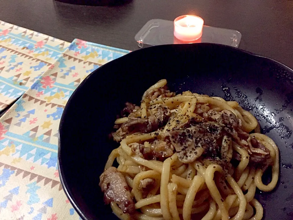 Snapdishの料理写真:旦那さん手作り٩꒰৹৺৹ઌ꒱♡焼きうどん！|みーこさん