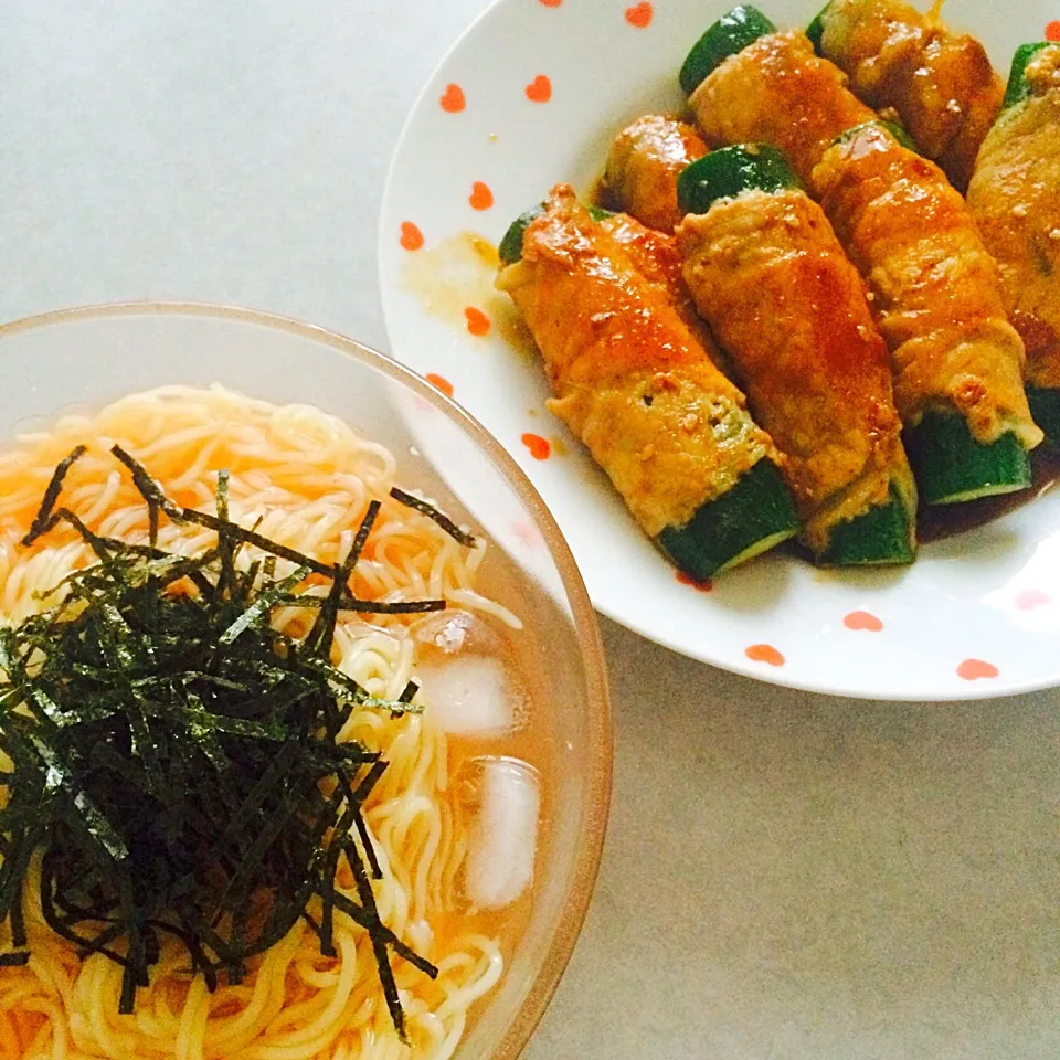 肉巻ききゅうりと梅かつお冷やし麺|やすださん